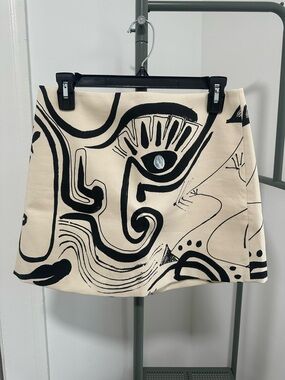 Alexis Cream and Black Graphic Mini Skirt